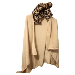 Fluffy Blanket Hoodie Leopard Print One Size